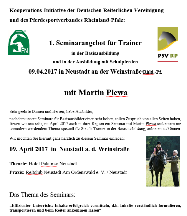 Seminar für Trainer in der Basis- und Schulpferdeausbildung