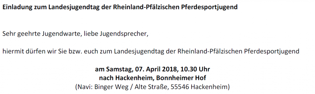 Einladung zum Landesjugendtag am 07. April 2018