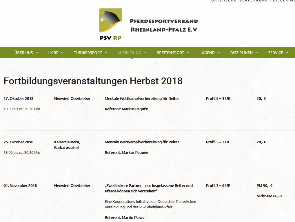 Trainerfortbildungen Herbst 2018