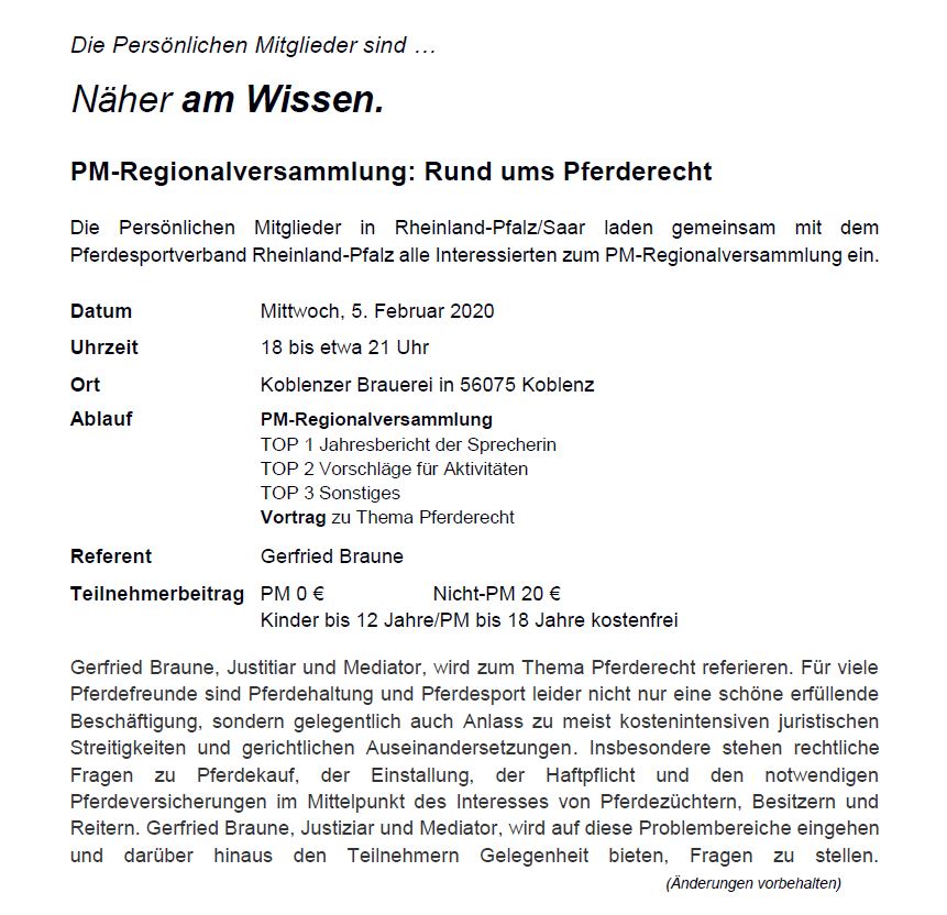 Persönliche Mitglieder - Regionalversammlung RPF/SAL am 05. Februar 2020 in Koblenz