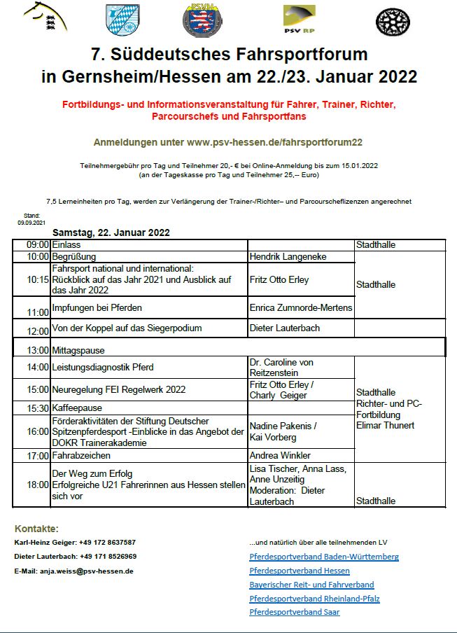 7. Süddeutsches Fahrsportforum am 22.-23. Januar 2022